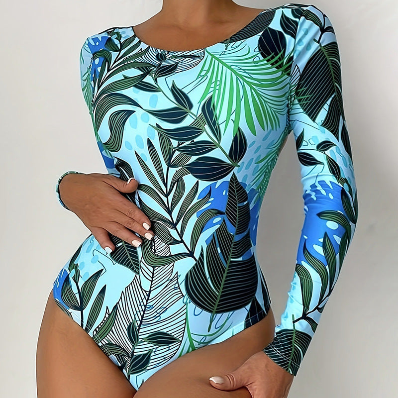 Fashion one-piece round neck long sleeves printed