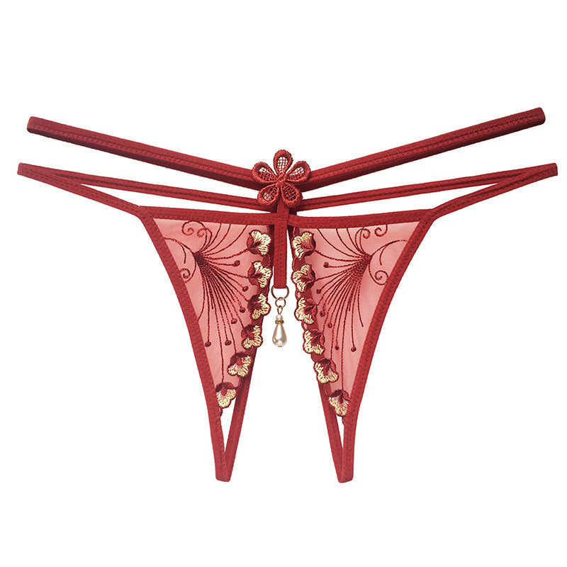 Embroidered lace low-rise thong