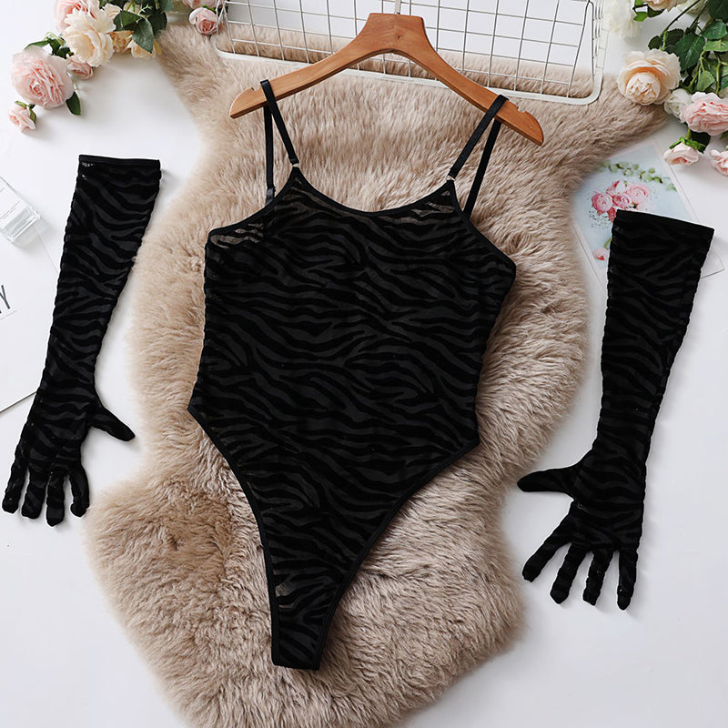 Sexy jumpsuit zebra see-through underwear