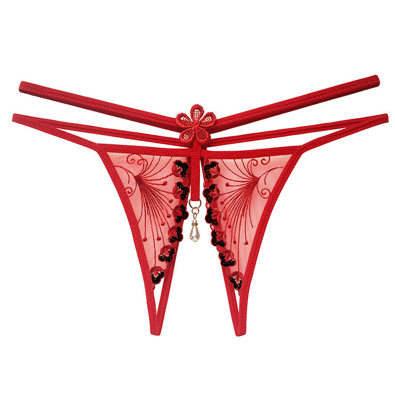 Embroidered lace low-rise thong