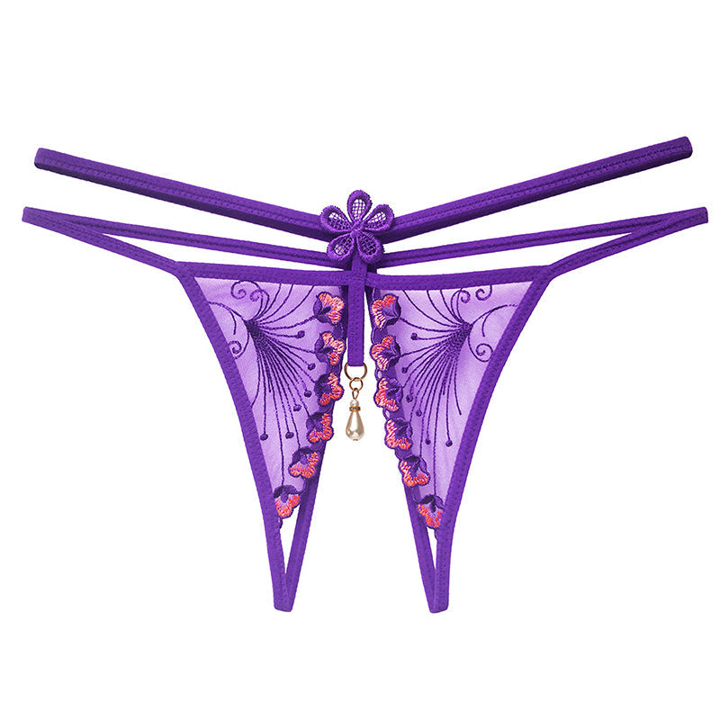 Embroidered lace low-rise thong