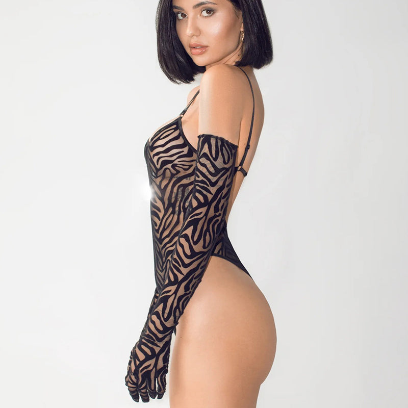 Sexy jumpsuit zebra see-through underwear