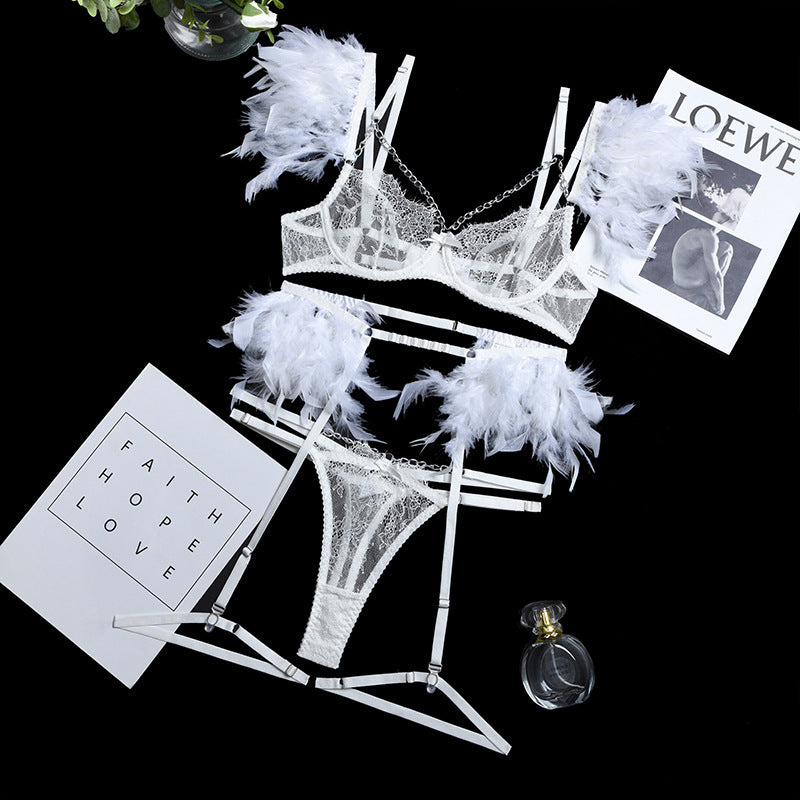 Feather chain lace transparent mesh underwear