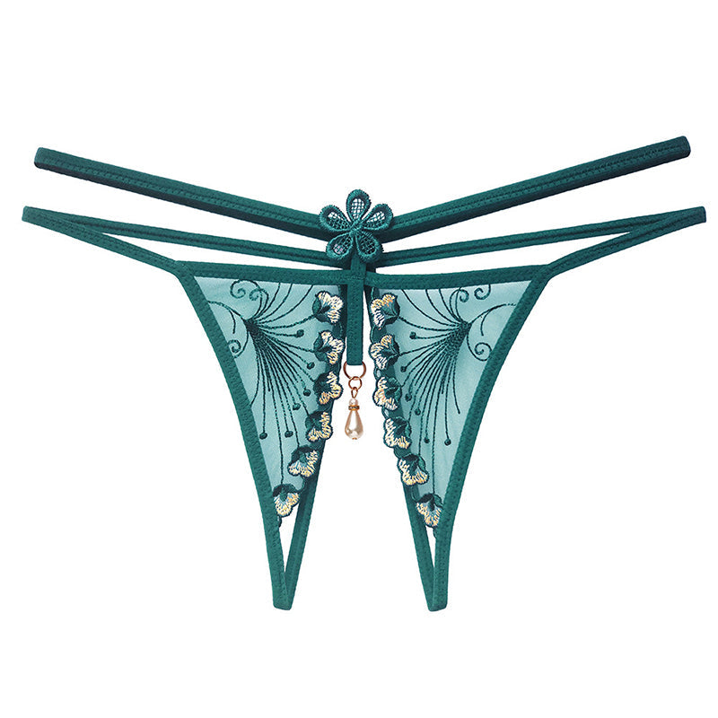 Embroidered lace low-rise thong
