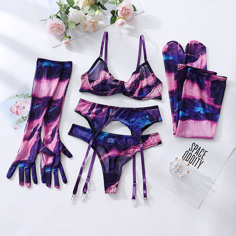 Printed Mesh Bra Set
