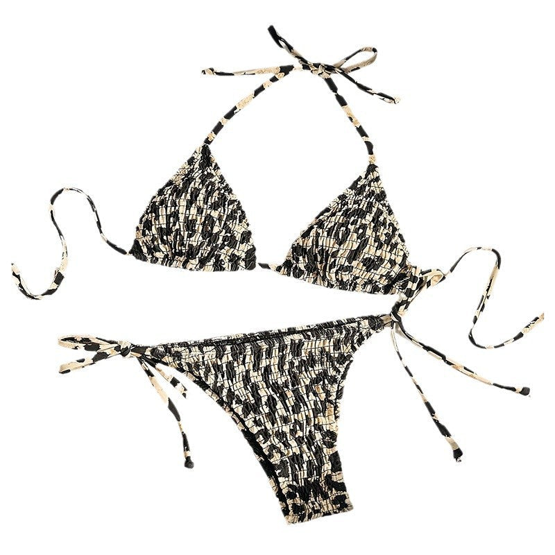 Floral print lace-up triangle bikini