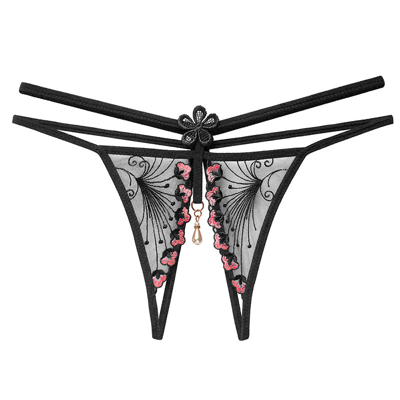 Embroidered lace low-rise thong