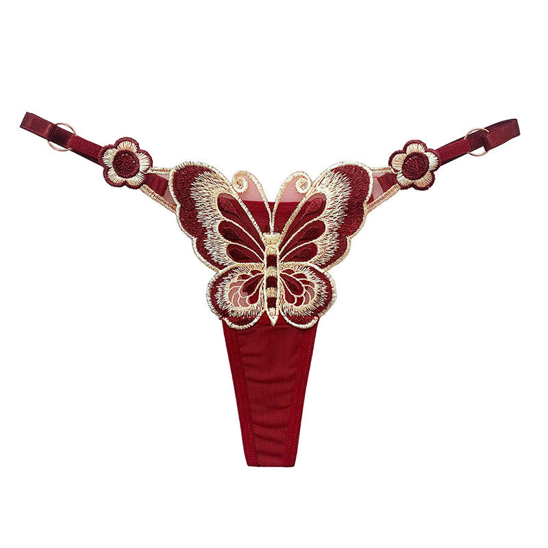 Butterfly embroidery thong