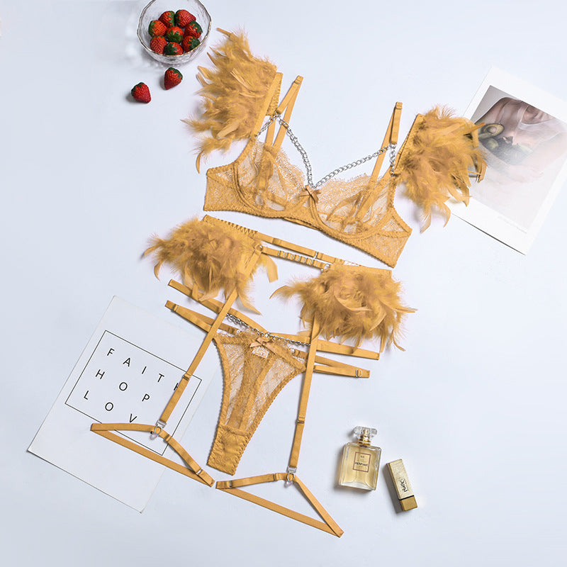 Feather chain lace transparent mesh underwear
