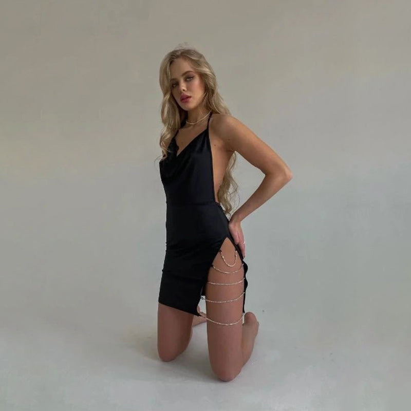Halter neck slit skirt